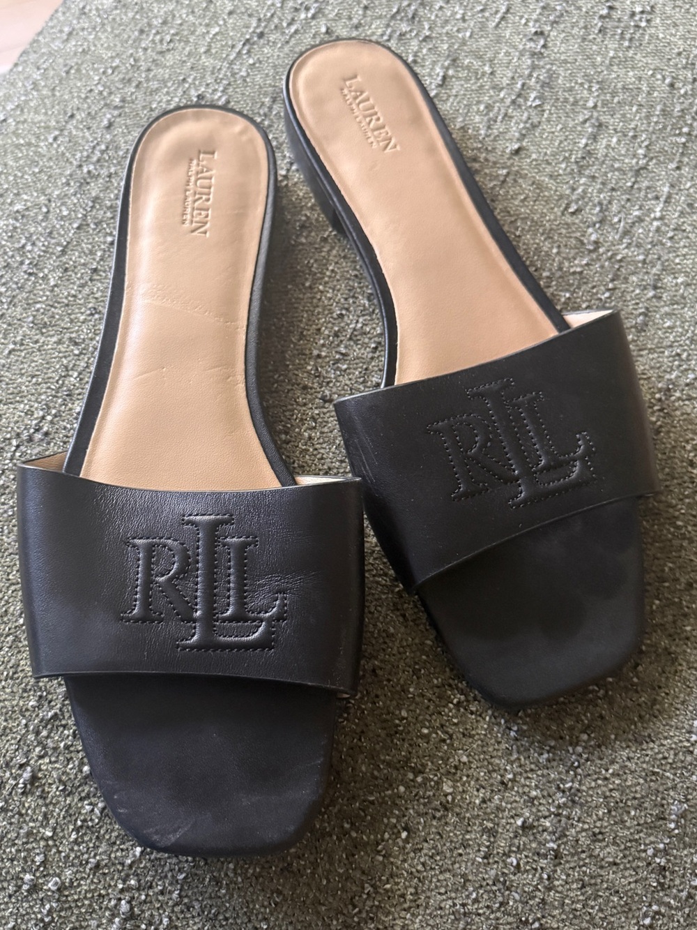 Ralph Lauren Black Everly Slide Leather Mules